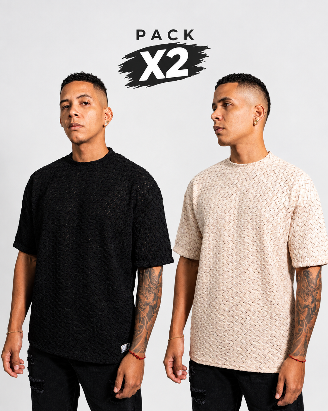 PACK x2 CAMISETA PREMIUM EN TELA TEXTURIZADA - BEIGE Y NEGRO